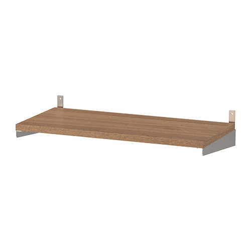 Un estante de madera KUNGSFORS en color marrón con soportes de acero inoxidable.