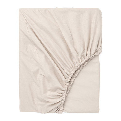 Sábana bajera DVALA beige claro, 100% algodón, bordes elásticos, rectangular.