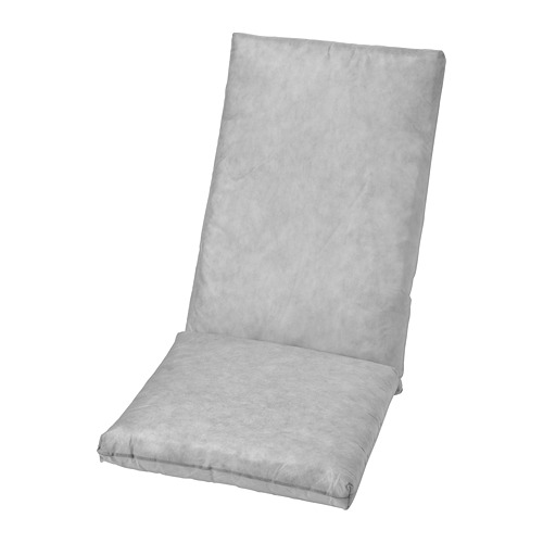 Un cojín de silla DUVHOLMEN gris claro con un suave relleno de poliéster y un diseño liso y elegante.