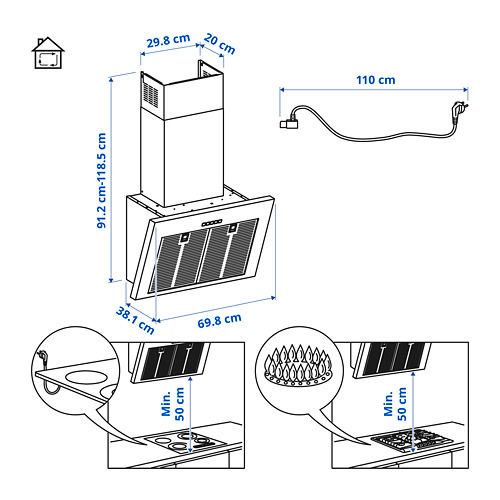 BEMÖTA, wall mounted range hood. 9 of 9 open dialog