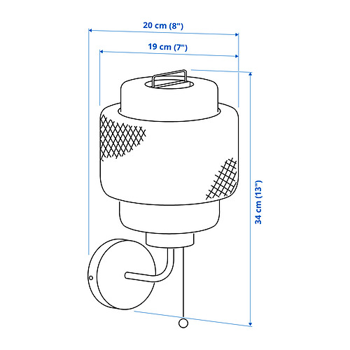 Ilustración con medidas del producto: SINNERLIG.