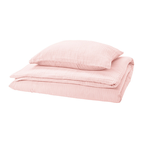 Conjunto de ropa de cama de algodón orgánico SCHERSMIN rosa pálido con textura ondulada y cierre sobre.