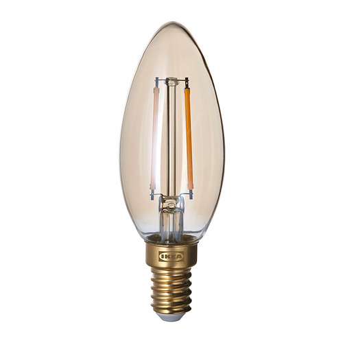 Bombilla LUNNOM de Ikea, blanco cálido, cristal transparente, estilo retro, forma e14.