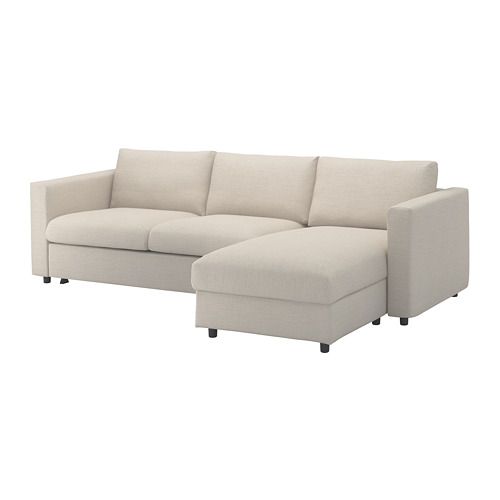 VIMLE, sofá cama beige, diseño moderno, cojines grandes, tejido ligero, tumbona esquinera.