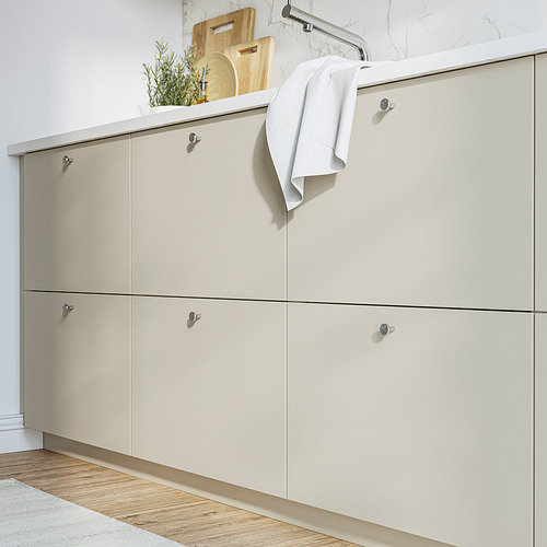 Mueble HAVSTORP beige, encimera de madera, minimalista.