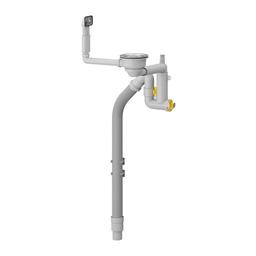 Un sistema de drenaje LILLVIKEN en color blanco, fabricado en plástico y acero inoxidable, diseñado para un flujo de agua eficiente.