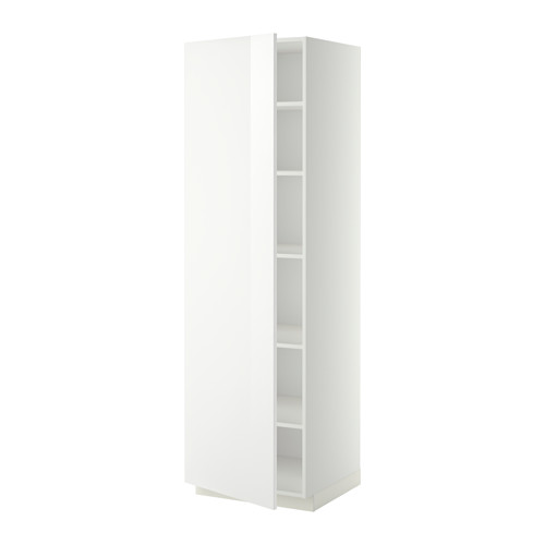 Mueble de cocina alto METOD blanco con acabado alto brillo y estantes ajustables.