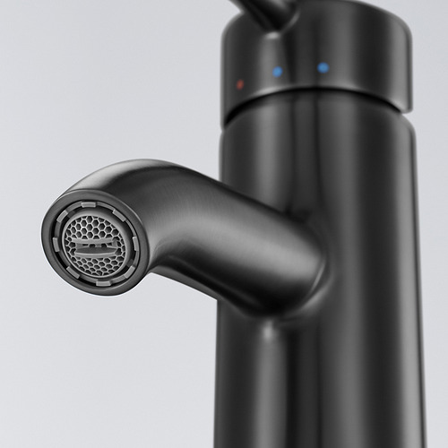 Grifo negro moderno con diseño elegante, con caño curvo y acabado metálico, lo que indica alta calidad y durabilidad.