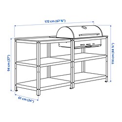 Measurement Illustration - GRILLSKÄR kitchen with charcoal barbacue