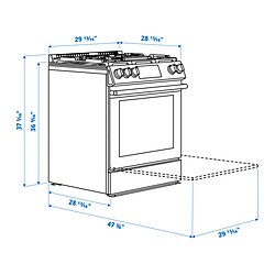 Measurement Illustration - SNESSLINGE range with gas cooktop