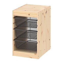 TROFAST, combinación almacenamiento+cajas, Pino teñido blanco claro / gris oscuro