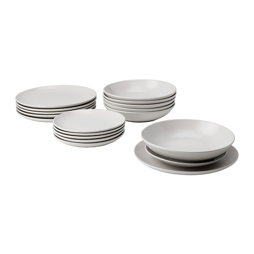 Set FÄRGKLAR: 12 platos y cuencos blancos. Diseño sencillo y moderno. Gres mate, formas redondas. Ideal para comidas variadas.