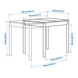 Ilustración de medidas - TONSTAD/SKANSNÄS mesa y 2 sillas