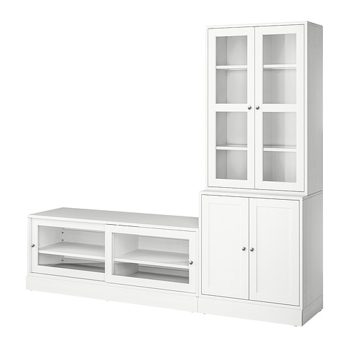 Juego de almacenamiento HAVSTA blanco: armario de cristal alto, estante ancho, madera robusta.