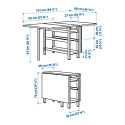 Ilustración de medidas - VIHALS mesa de ala abatible y 2 sillas plegables