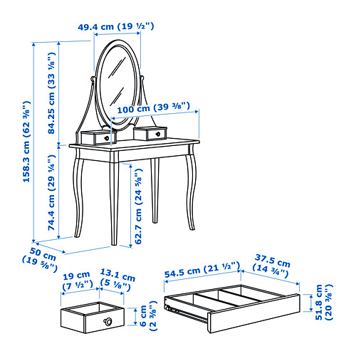 Ilustración con medidas del producto: HEMNES.