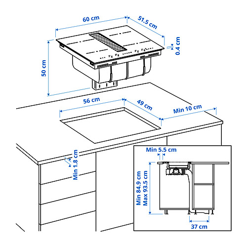 Ilustración con medidas del producto: TÄCKNAN.