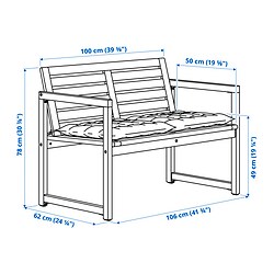 Measurement Illustration - NÄMMARÖ bench with backrest and cushions