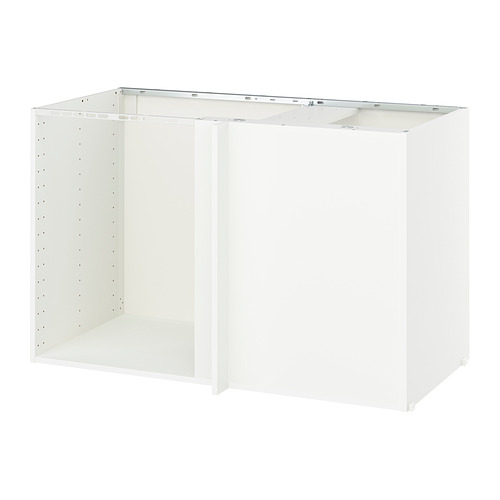 Un mueble de cocina METOD blanco con una distribución abierta, diseñado para un uso eficiente del espacio de esquina.
