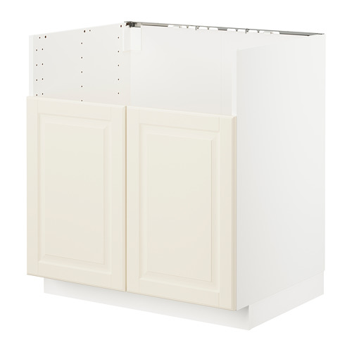 Mueble de cocina METOD, blanco con puertas biseladas en blanco roto, marco robusto, bisagras de fácil instalación.