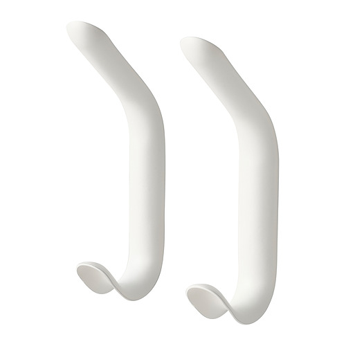Dos elegantes ganchos de metal blanco con tornillos ocultos, ideales para colgar artículos.