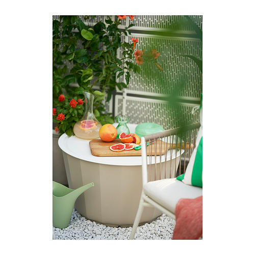 LÅGASKÄR: mesa de centro de exterior moderna, blanca, acero galvanizado, redonda, diseño minimalista, perfecta para espacios pequeños.