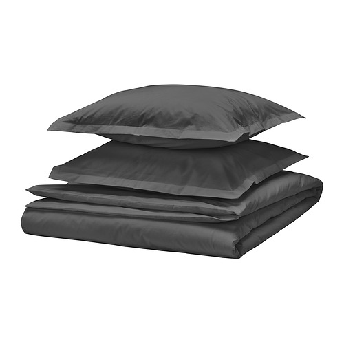 Juego de cama gris oscuro, con funda nórdica lisa y almohadas con cierre de sobre, confeccionado en percal de algodón 100% nítido.