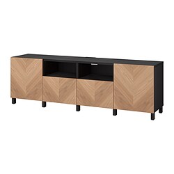 BESTÅ, TV bench with drawer runner, push-open, Black-brown / Hedeviken oak veneer