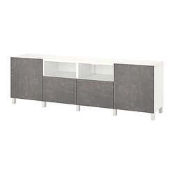 BESTÅ, TV bench with drawer runner, push-open, White / Kallviken light grey concrete effect