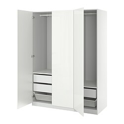 PAX/KAMMARTORP/GRIMO, wardrobe combination, FARDAL high gloss white
