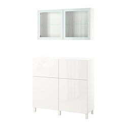 BESTÅ, armario de sala, Blanco / Selsviken-Glassvik alto brillo / vidrio transp blanco