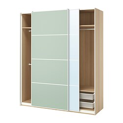 PAX/STORKLINTA, closet, MEHAMN verde claro / AULI espejo