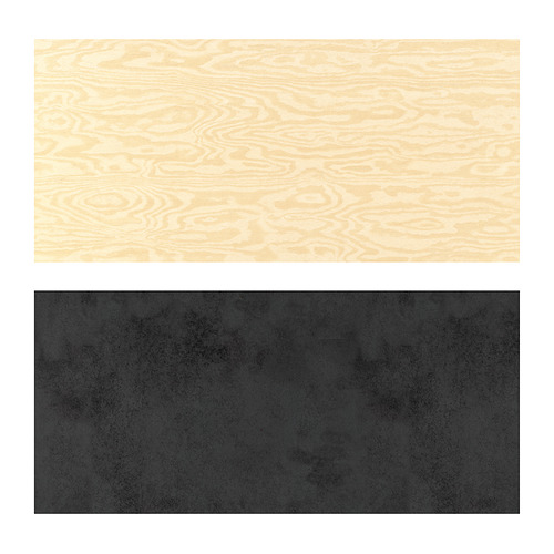 Se exhiben dos grandes paneles rectangulares, uno de grano de madera claro y otro de color sólido oscuro.