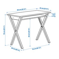 Ilustración de medidas - BOLLPOJKE/BLECKBERGET escritorio+silla