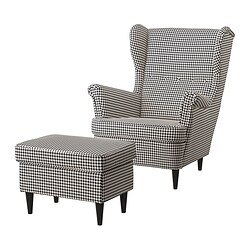 STRANDMON, sillón y reposapiés, Vibberbo negro / beige