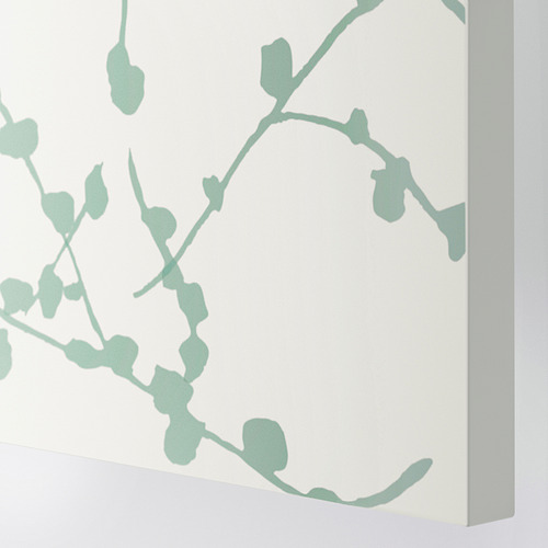 Puerta blanca con patrón de hojas verdes, bisagra de cierre suave.