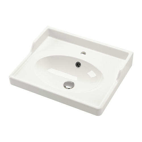 Fregadero de cerámica blanca RUTSJÖN, cubeta ovalada, salpicadero elevado, desagüe cromado.