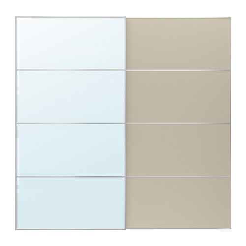 Puertas correderas AULI con espejos y beige. Los marcos son de aluminio anodizado, vidrio y tableros de fibra. Diseño moderno y elegante para armarios.
