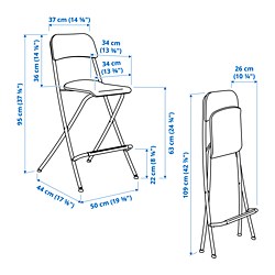 Measurement Illustration - FRANKLIN bar stool with backrest, foldable