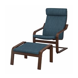 POÄNG, sillón y reposapiés, Hillared azul oscuro