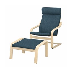 POÄNG, sillón y reposapiés, Hillared azul oscuro