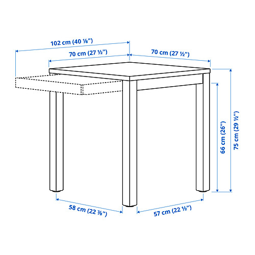 Measurement Illustration - IKEA PS 2026 table with drawer