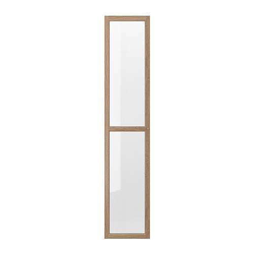 Puerta de cristal OXBERG para librería billy; Marco de madera clara, panel de vidrio transparente, forma rectangular.