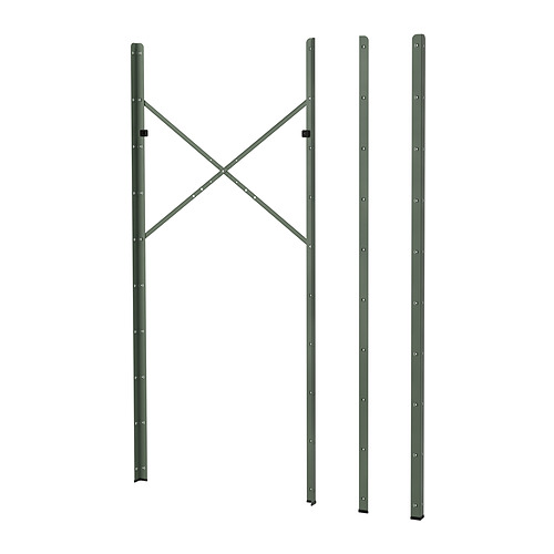 Un kit de almacenamiento BROR verde con 3 postes de acero galvanizado, recubrimiento epoxi / poliéster, para almacenamiento pesado.