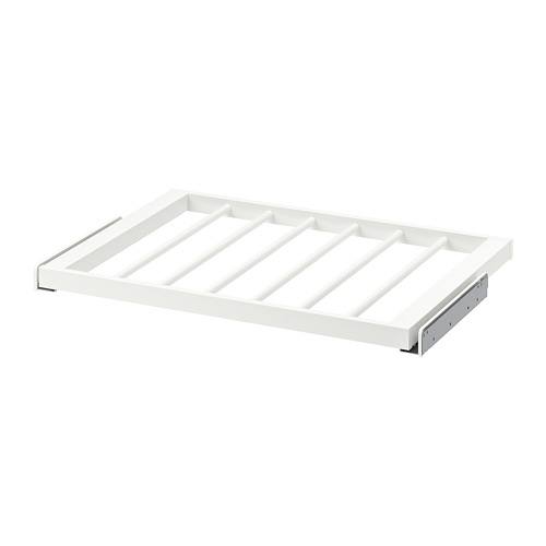 Una percha de pantalón blanca KOMPLEMENT de ikea con un diseño deslizante para un fácil acceso.