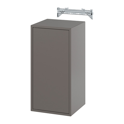 Mueble gris con una sola puerta y barra de colgar metálica. Moderno, forma rectangular, diseño minimalista.