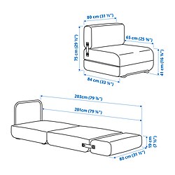 Ilustración de medidas - IKEA PS 2026 silla cama