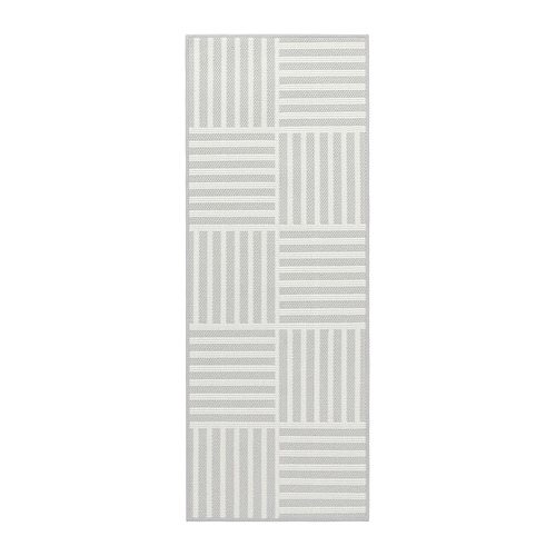 La alfombra GATUSEKTION es una alfombra de cocina rectangular a rayas grises y blancas, lavable a máquina con un patrón de cuadros.