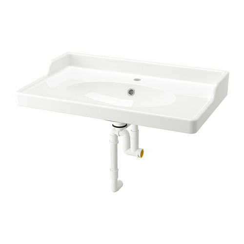 Lavabo cerámico RUTSJÖN blanco, rectangular, con sistema de desagüe.