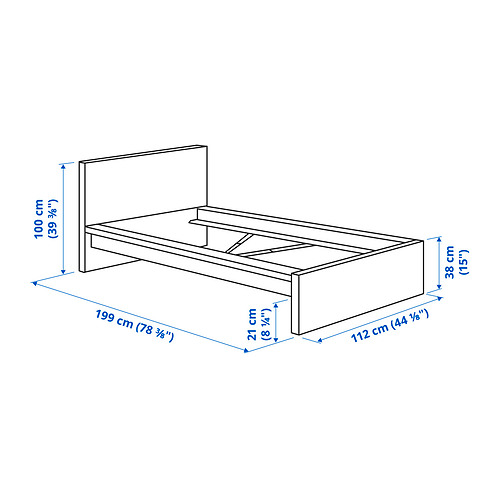 Measurement Illustration - MALM bed frame with mattress